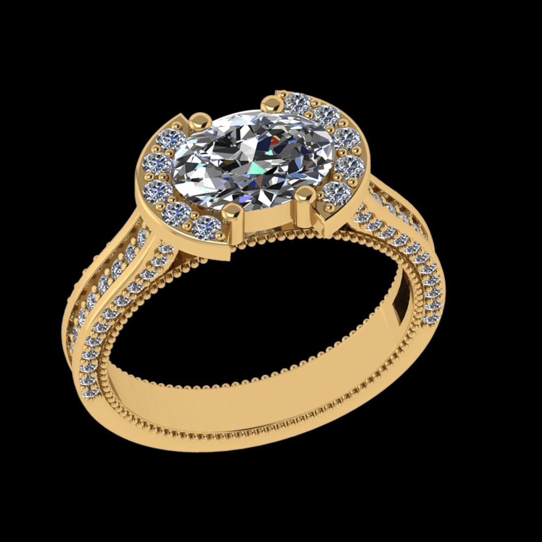 2.11 Ctw VS/SI1 Diamond 10k Yellow Gold Engagement Ring (ALL DIAMOND ARE LA: Center Daimond Weight :-1.41 Ctw ( Oval Cut) Color : J-K Clarity : VS/SI1 Side Diamond Weight Of Ctw 0.70 Ctw Color : J-K Clarity : VS/SI1 Daimond Setting : Prong Metal Weight : Approx 6.06 gram 10k