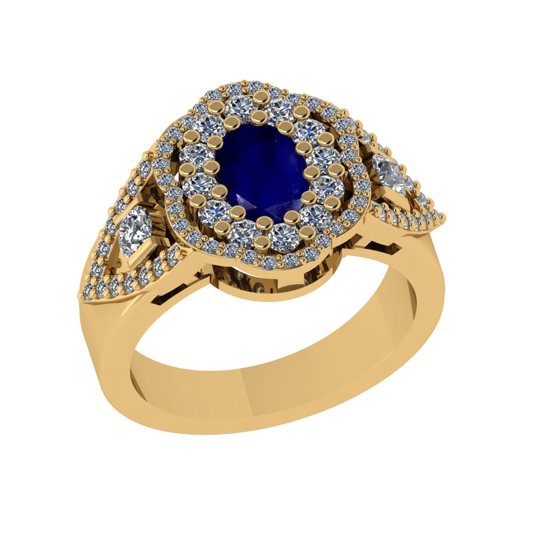 1.73 Ctw VS/SI1 Blue Sapphire and Diamond14K Yellow Gold Engagement Ring: Center Stone Weight : 0.75 Ctw (Oval Cut) Center Stone Color :-Blue Sapphire Center Stone Setting : Prong Side Diamond Weight Of Ctw 0.98 Ctw Color : J-K Clarity : VS/SI1 Stone Setting : Prong Metal