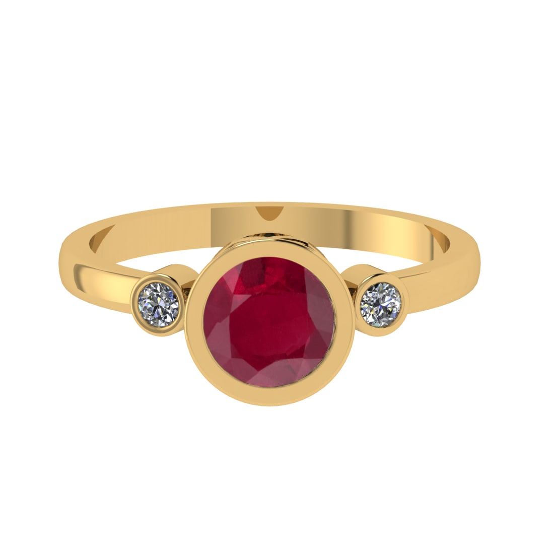 0.91 Ctw VS/SI1 Ruby and Diamond 14k Yellow Gold Engagement Ring (ALL DIAMO: Center Stone Weight :-0.84 Ctw ( Round Cut) Center Stone Color :-Ruby Center Stone Setting : Prong Side Diamond Weight Of Ctw :- 0.07 Ctw Color : G-H Clarity : VS/SI1 Daimond Setting : Prong Metal