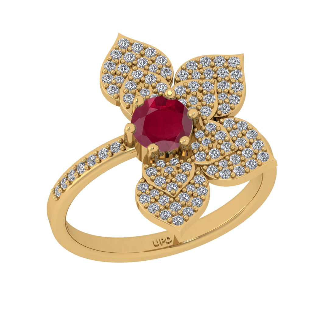 0.92 Ctw VS/SI1 Ruby and Diamond Prong Set 14K Yellow Gold Engagement Ring: Center stone Weight :-: 0.50 Ctw ( Round Cut) Color :- Ruby Center Stone Setting : Prong Side Diamond Weight Of Ctw 0.42 Ctw Color : J-K Clarity : VS/SI1 Stone Setting : Prong Metal Weight : Approx