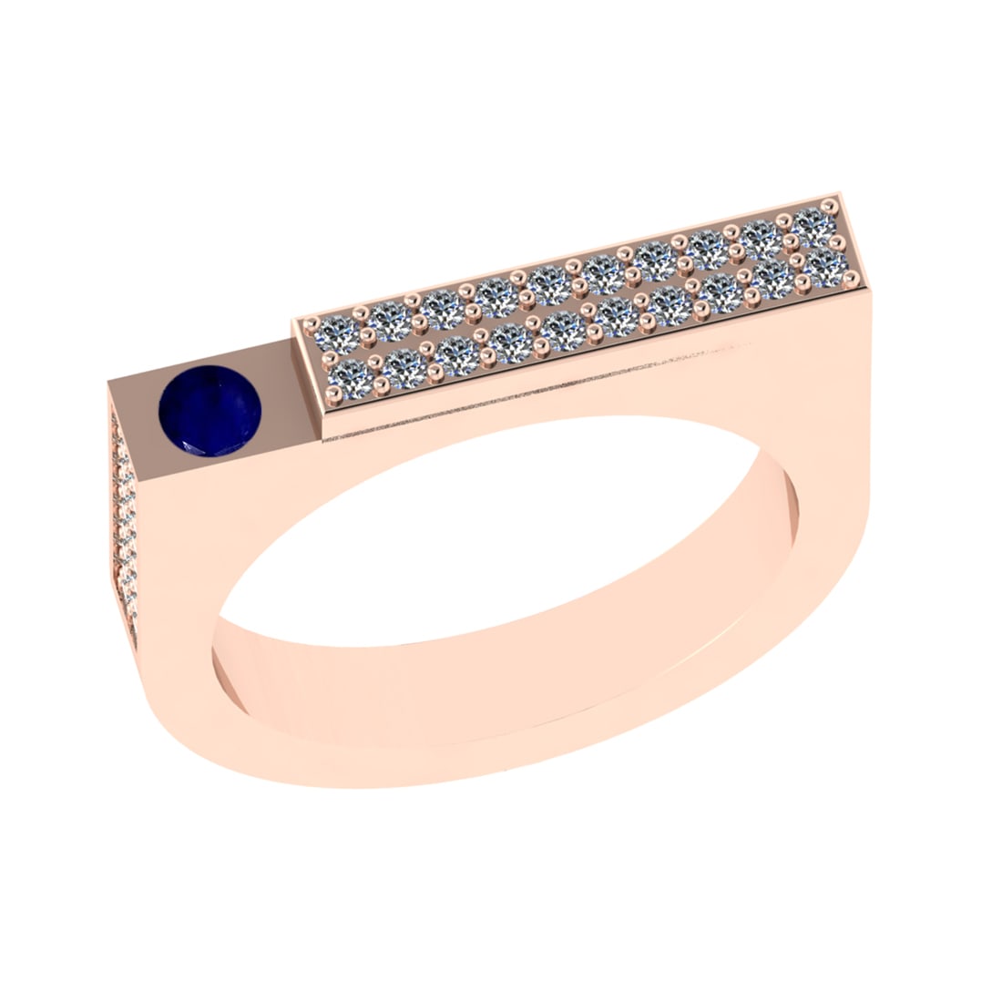 0.48 Ctw VS/SI1 Blue Sapphire and Diamond 14K Rose Gold Engagement Ring (AL: Center stone Weight :-0.10 Ctw ( Round Cut) Center Stone Color :- Blue Sapphire Center Stone Setting : Prong Side Diamond Weight Of Ctw 0.38 Ctw Color : G-H Clarity : VS/SI1 Stone Setting : Prong