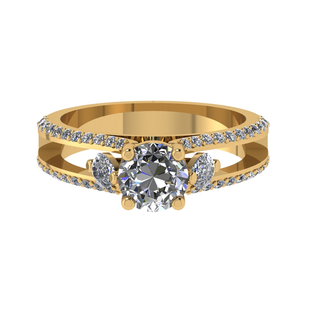 4.91 Ctw SI2/SI1 Diamond Prong Set 14k Yellow Gold Engagement Ring (ALL DIA: Center Daimond Weight :-1.34 Ctw ( Round & Pear Cut) Color : G-H Clarity : SI2/SI1 Side Diamond Weight Of Ctw 0.33 Ctw Color : G-H Clarity : SI2/SI1 Daimond Setting : Prong Metal Weight : Approx 2.43