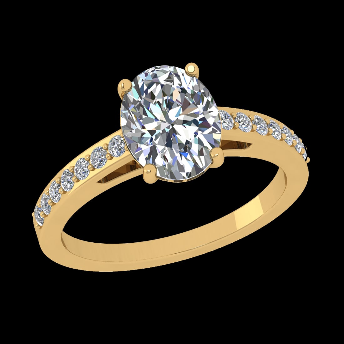 2.29 Ctw VS/SI1 Diamond Prong Set 10K Yellow Gold Engagement Ring: Center Daimond Weight :-2.00 Ctw ( Oval Cut) Color : J-K Clarity : VS/SI1 Side Diamond Weight Of Ctw 0.29 Ctw Color : J-K Clarity : VS/SI1 Daimond Setting : Prong Metal Weight : Approx 3.45 gram 10K