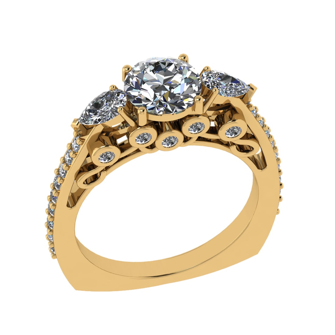 2.20 Ctw SI1/SI2 Diamond Prong Set 14k Yellow Gold Engagement Ring (ALL DIA: Center Daimond Weight :-1.30 Ctw ( Round Cut) Color : G-H Clarity : SI1/SI2 Side Diamond Weight Of Ctw 0.92 Ctw Color : G-H Clarity : SI1/SI2 Daimond Setting : Prong Metal Weight : Approx 4.91 gram