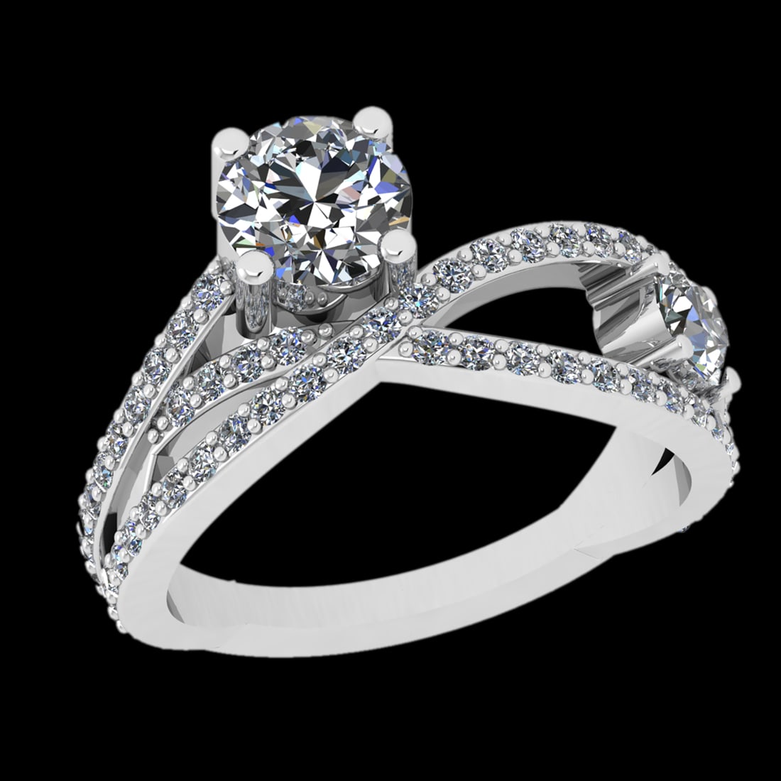 1.81 Ctw I2/I3 Diamond Prong Set 10k white Gold Engagement Ring: Center Daimond Weight :-0.84 Ctw ( Round Cut ) Color : J-K Clarity : I2/I3 Side Diamond Weight Of Ctw 0.97 Ctw Color : J-K Clarity : I2/I3 Daimond Setting : Prong Metal Weight : Approx 4.91 gram 10k
