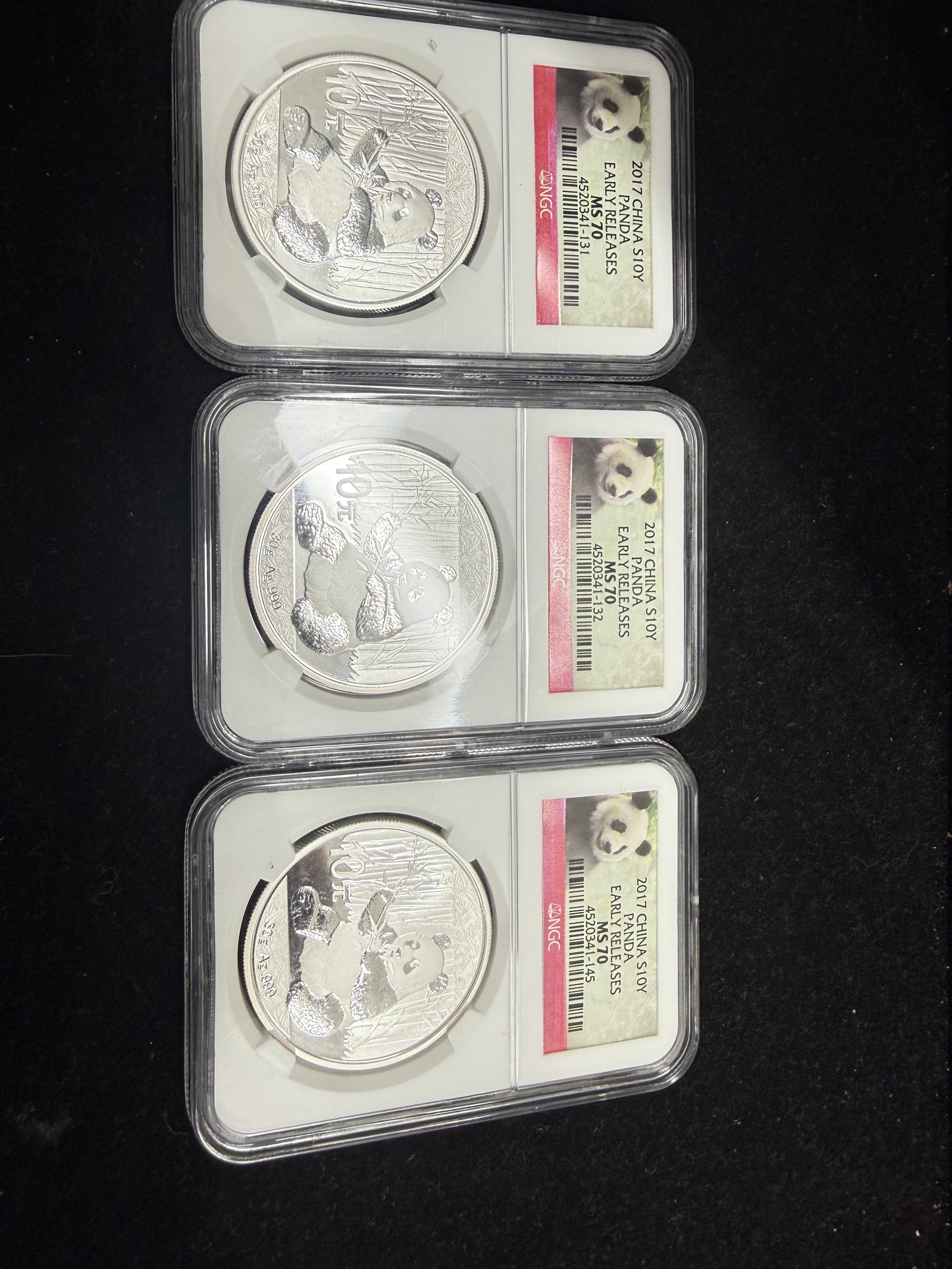 2017 Certified PCGS Panda Early Release MS70 Pure Silver Coin Early Release: 2017 Certified PCGS Panda Early Release MS70 Pure Silver Coin Early Release 3 pieces #3SS98351v15