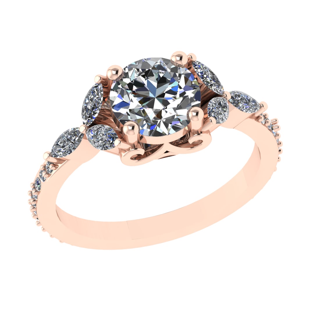 2.06 Ctw VS/SI1 Diamond 14k Rose Gold Engagement Ring (ALL DIAMOND ARE LAB: Center Daimond Weight :-1.30 Ctw ( Round Cut) Color : G-H Clarity : VS/SI1 Side Diamond Weight Of Ctw 0.76 Ctw Color : G-H Clarity : VS/SI1 Daimond Setting : Prong Metal Weight : Approx 3.86 gram 14k 