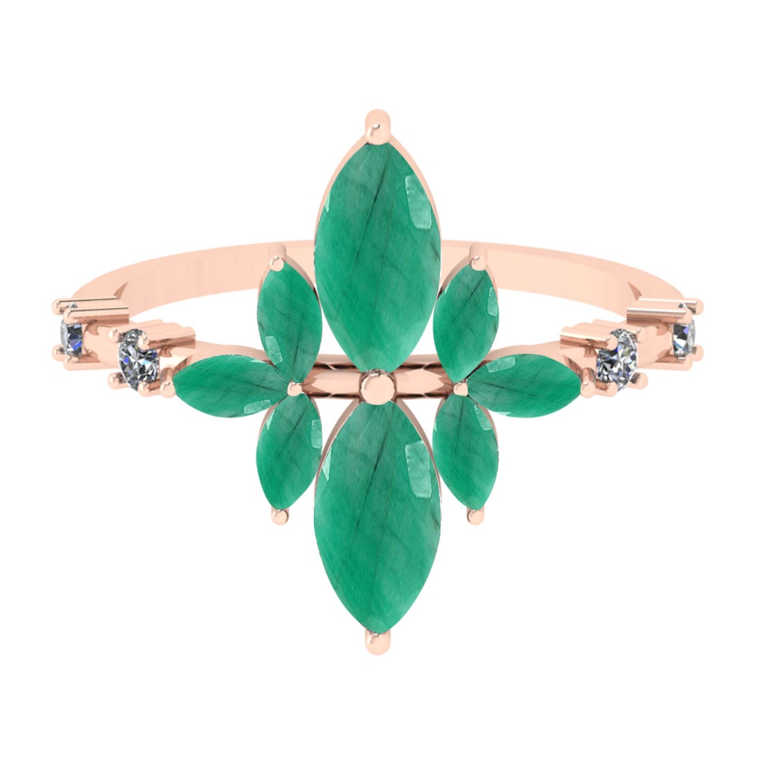 1.75 Ctw VS/SI1 Emerald And Diamond 14K Yellow Gold Cocktail Ring: Center Stone Weight : 1.60 Ctw (Marquise Cut) Center Stone Color : Emerald Stone Setting : Prong Side Stone Weight Of Ctw 0.15 Ctw Side Stone Color : J-K Stone Clarity : VS/SI1 Stone Setting : Prong