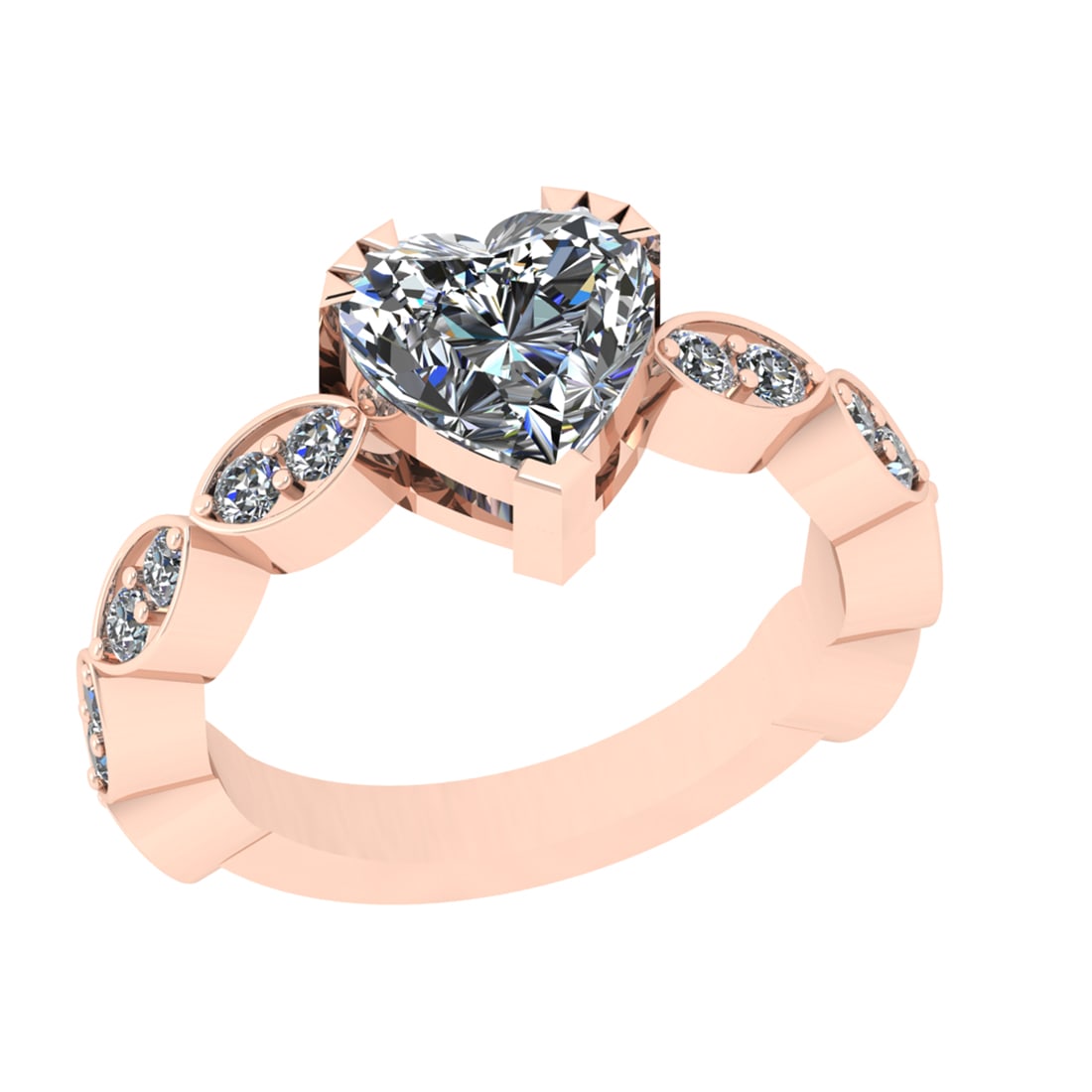 2.56 Ctw SI1/SI2 Diamond Prong Set 14k Rose Gold Engagement Ring: Center Daimond Weight :-2.00 Ctw ( Heart Cut ) Color : G-H Clarity : SI1/SI2 Side Diamond Weight Of Ctw 0.56 Ctw Color : G-H Clarity : SI1/SI2 Daimond Setting : Prong Metal Weight : Approx 4.91 gram
