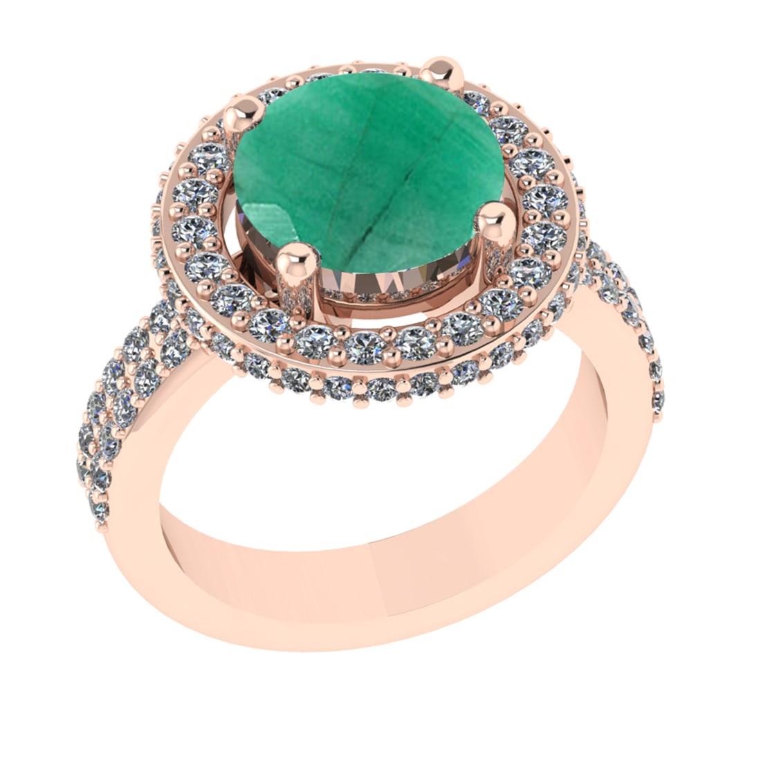 1.07 Ctw VS/SI1 Emerald and Diamond 14k Rose Gold Engagement Ring (ALL DIAM: Center Stone Weight :-0.50 Ctw ( Round Cut) Center Stone Color :-Emerald Center Stone Setting : Prong Side Diamond Weight Of Ctw 0.57 Ctw Color : G-H Clarity : VS/SI1 Daimond Setting : Prong Metal