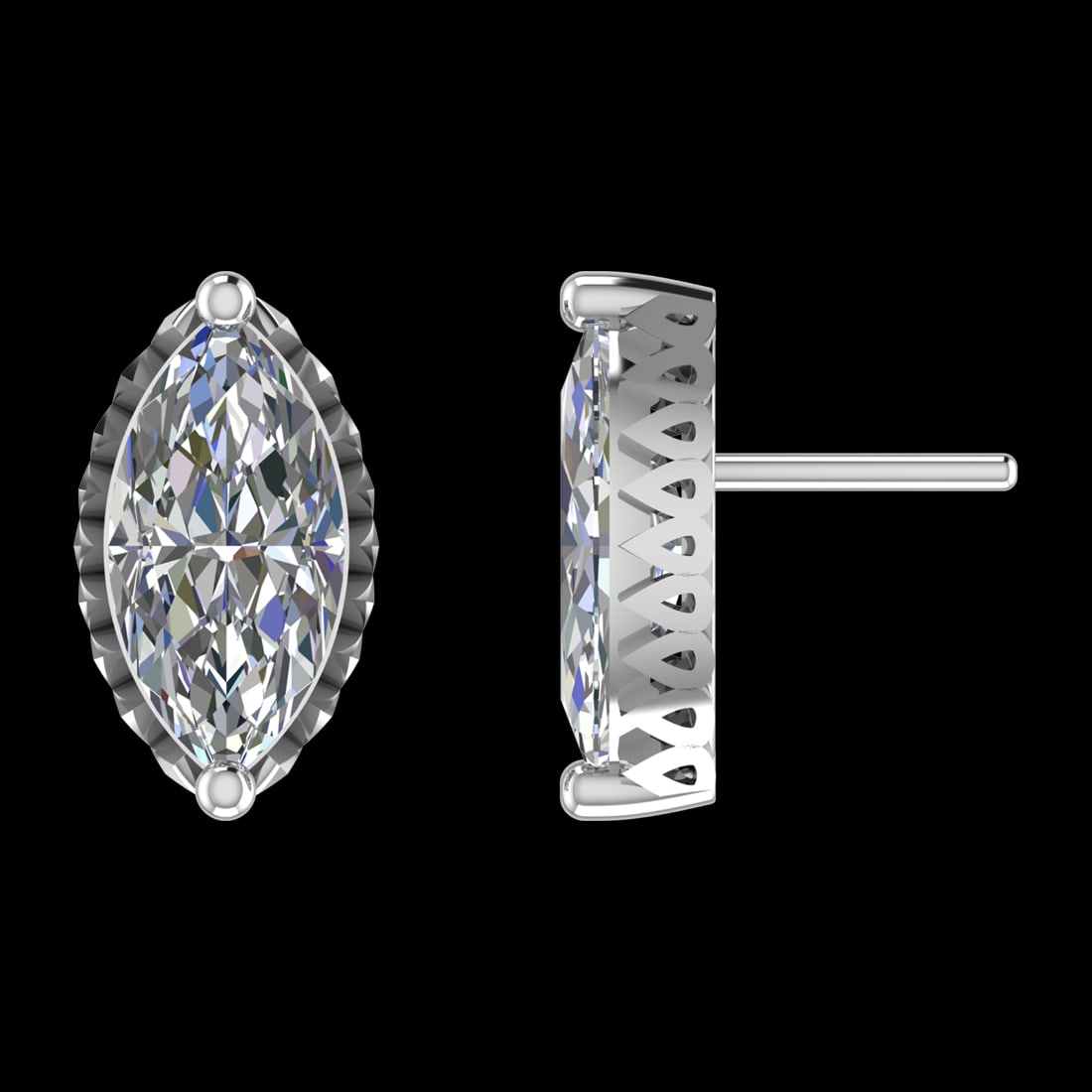 4.20 Ctw VS/SI1 Diamond 14k White Gold Stud Earrings (ALL DIAMOND ARE LAB G: Center Diamond Weight :-4.20 Ctw ( 2 Pec Maquise Cut ) Color :-G-H (ALL DIAMOND ARE LAB GROWN ) Clarity : VS/SI1 Setting : Prong Metal Weight : Approx 3.30 Gram 14k White Gold Stud Earrings (ALL