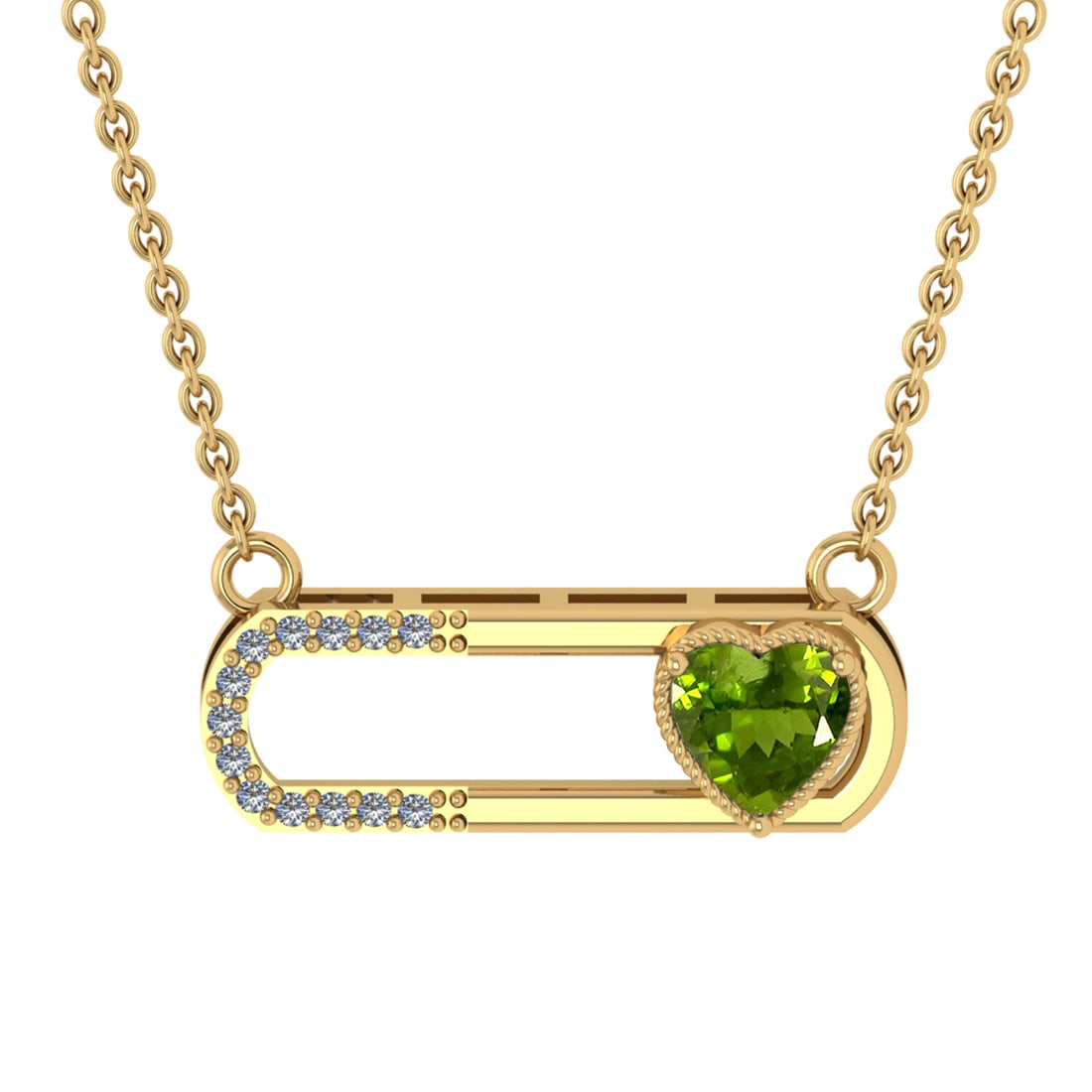 0.56 Ctw VS/SI1 Peridot and Diamond 10K Yellow Gold Pendant (ALL DIAMOND AR: Center Stone Weight :-0.50 Ctw ( Heart Cut) Center Stone Color :-Peridot Center Stone Setting : Prong Side Diamond Weight Of Ctw 0.06 Ctw Color : J-K Clarity : VS/SI1 Stone Setting : Prong Metal