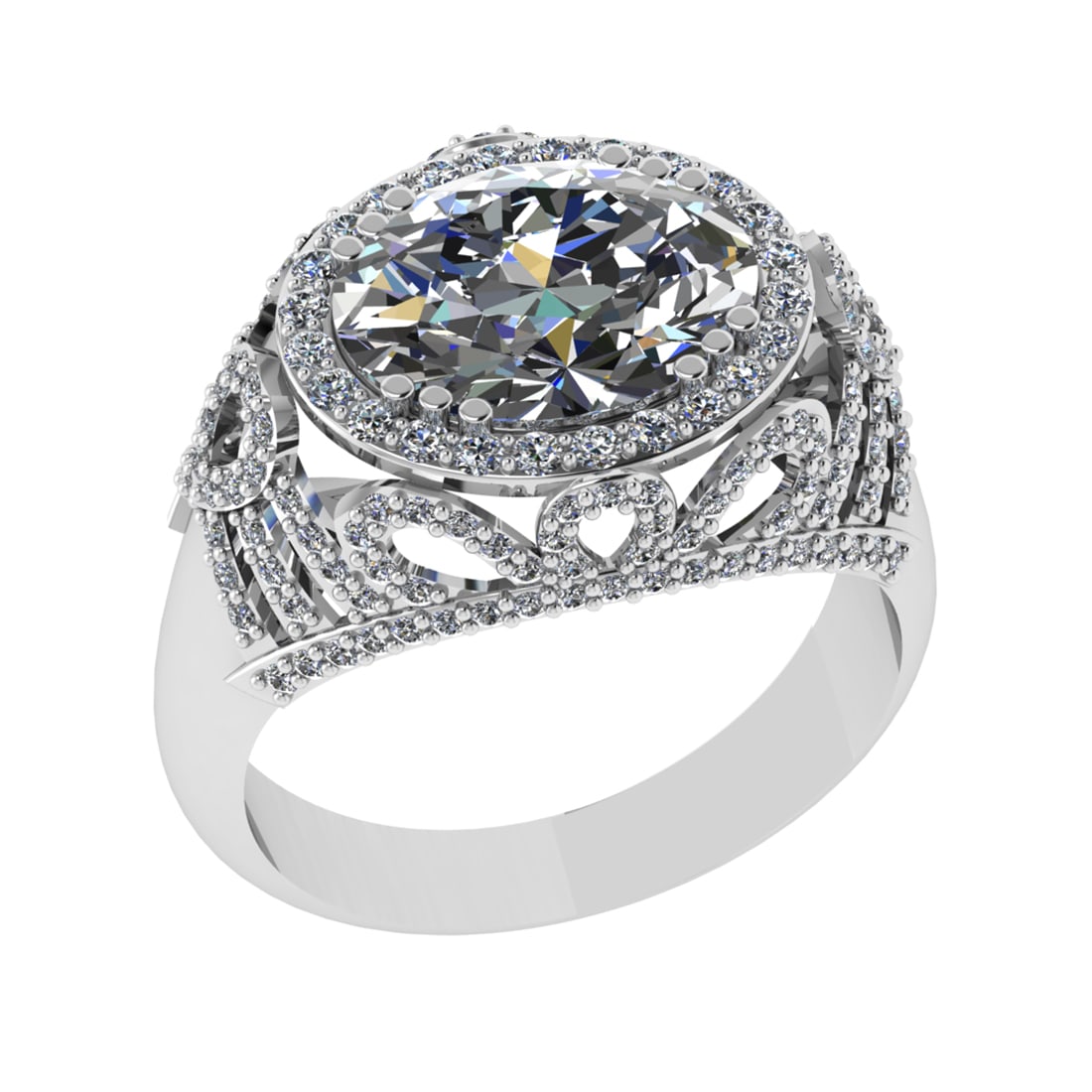 3.45 Ctw VS/SI1 Diamond 14K White Gold Engagement Ring (ALL DIAMOND ARE LAB: Center Diamond Weight :-2.50 Ctw ( Oval Cut) Color :- J-K Clarity :VS/SI1 Center Stone Setting : Prong Side Diamond Weight Of Ctw 0.95 Ctw Color : J-K Clarity :VS/SI1 Stone Setting : Prong Metal