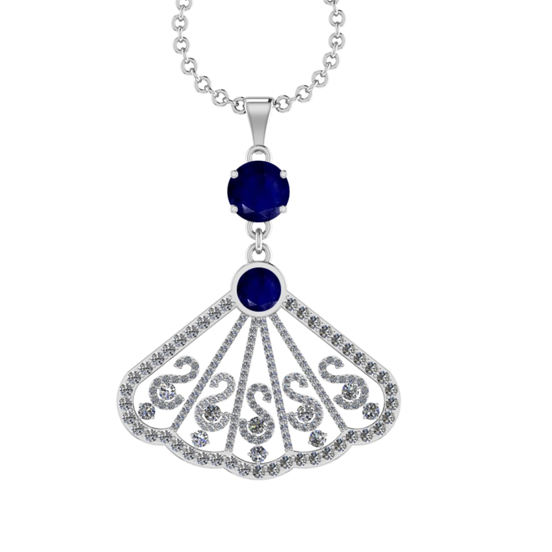 3.33 Ctw VS/SI1 Blue Sapphire and Diamond14K White Gold Necklace (ALL DIAMO: Center Stone Weight : 1.75 Ctw (2pec Round Cut) Center Stone Color :-Blue Sapphire Center Stone Setting : Prong Side Diamond Weight Of Ctw 1.58 Ctw Color : J-K Clarity : VS/SI1 Stone Setting : Prong