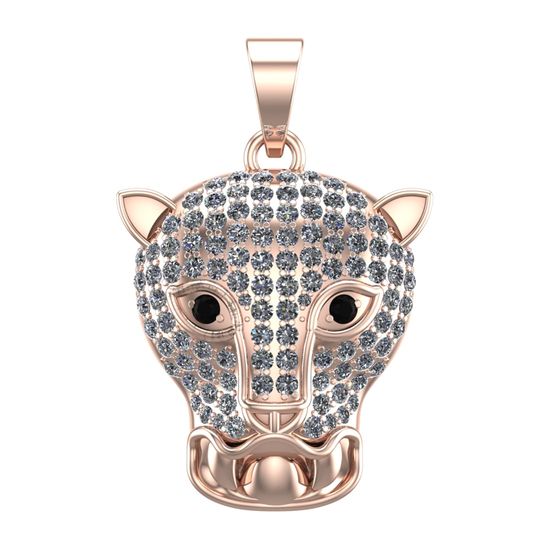 3.55 Ctw SI2/SI1 Diamond Prong Set 14k Rose Gold Tiger Theme Pandant: Eye Stone Weight :- 0.14 ctw Eye Stone Color :- Treated Fancy Black Diamond Total Daimond Weight :-3.41 Ctw Color : G-H Clarity : SI2/SI1 Setting : Prong Metal Weight : Approx 14.25 gram 14k Rose