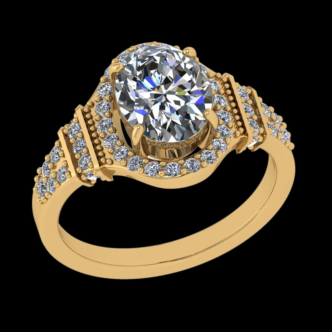 2.45 Ctw VS/SI1 Diamond Prong Set 10k Yellow Gold Engagement Ring (ALL DIAM: Center Daimond Weight :-2.00 Ctw ( Oval Cut) Color : J-K Clarity : VS/SI1 Side Diamond Weight Of Ctw 0.45 Ctw Color : J-K Clarity : VS/SI1 Daimond Setting : Prong Metal Weight : Approx 4.33 gram 10k