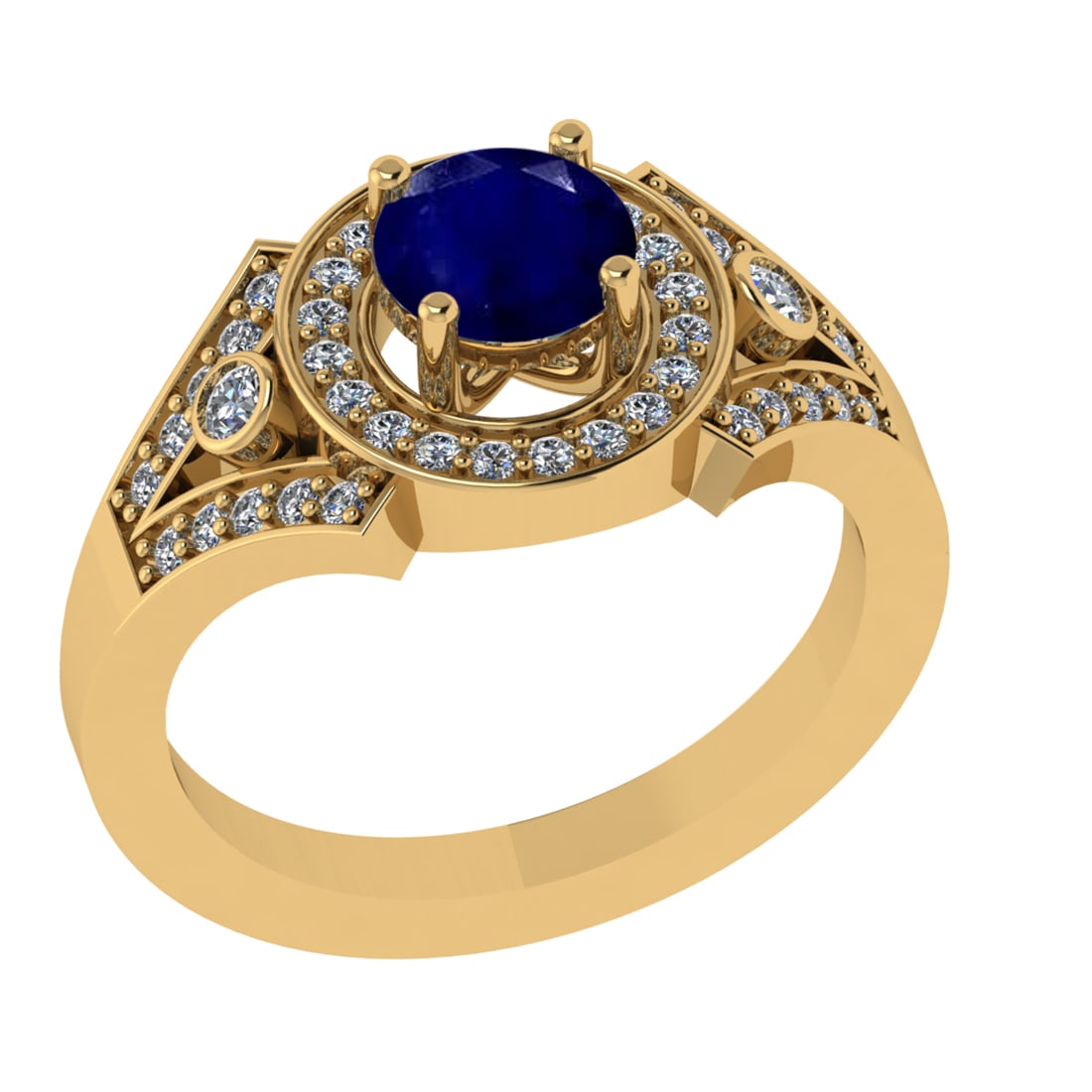 1.24 Ctw VS/SI1 Blue Sapphire and Diamond 14k Yellow Gold Engagement Ring (: Center Stone Weight :-0.84 Ctw ( Round Cut) Center Stone Color :-Blue Sapphire Center Stone Setting : Prong Side Diamond Weight Of Ctw 0.40 Ctw Color : G-H Clarity : VS/SI1 Daimond Setting : Prong