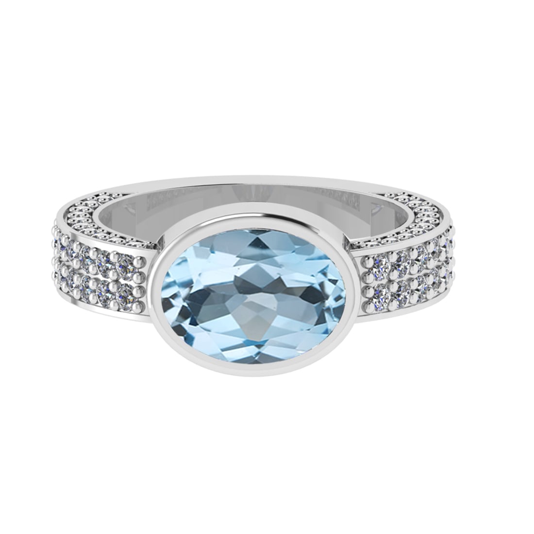 2.96 Ctw VS/SI1 Blue Topaz and Diamond Set 10K white Gold Engagement Ring (: Center Stone Weight :-2.00 Ctw ( Oval Cut) Center Stone Color :-Blue Topaz Center Stone Setting : Prong Side Diamond Weight Of Ctw 0.96 Ctw Color : J-K Clarity : VS/SI1 Daimond Setting : Prong Metal