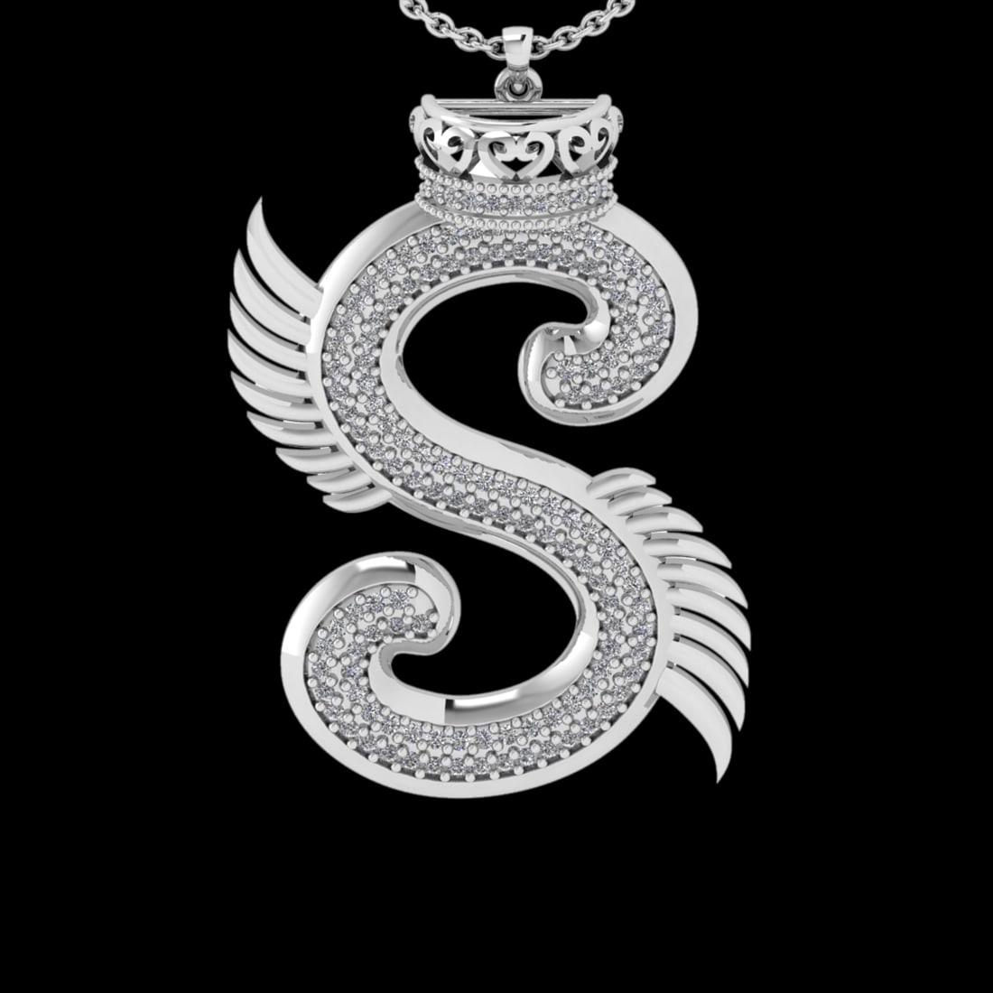 0.70 Ctw VS/SI1 Diamond Prong Set 18K White Gold Letter theme ( S) Necklace: Total Diamond Weight : 0.70 Ctw (Round cut) Center Diamond Color :- G-H Center Clarity : VS/SI1 Stone Setting : Prong Metal Weight : Approx 8.10 Gram 18K White Gold Letter theme ( S) Necklace (ALL
