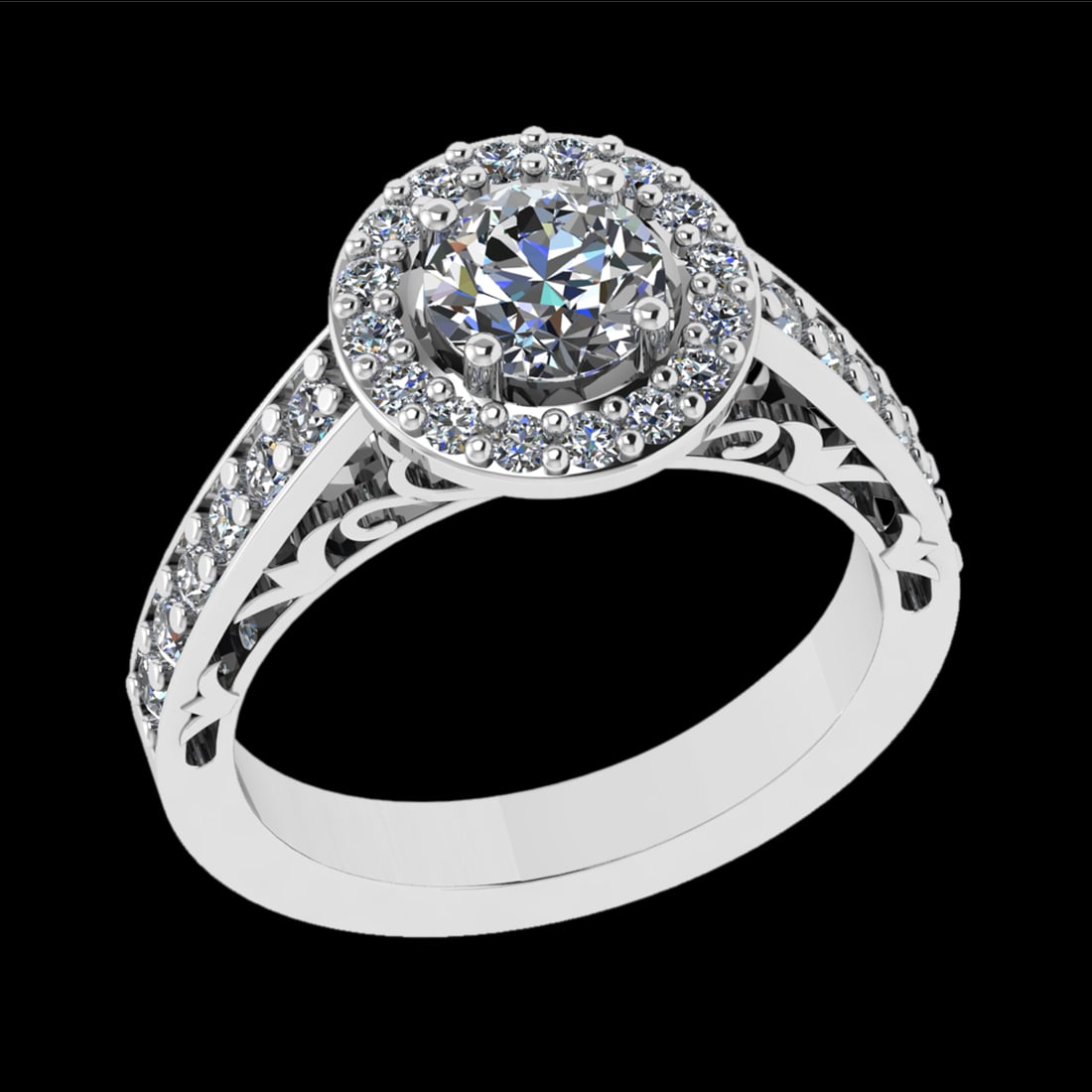 1.70 Ctw VS/SI1 Diamond Prong Set 18K White Gold Engagement Ring: Center Diamond Weight :-1.00 Ctw ( Round Cut) Color :- G-H Clarity : VS/SI1 Center Stone Setting : Prong Side Diamond Weight Of Ctw 0.70 Ctw Color : G-H Clarity : VS/SI1 Stone Setting : Prong Metal We