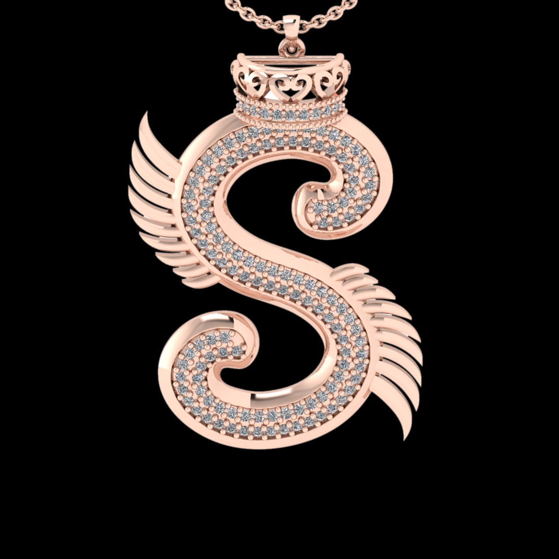 0.70 Ctw VS/SI1 Diamond Prong Set 18K Rose Gold Letter theme ( S) Necklace: Total Diamond Weight : 0.70 Ctw (Round cut) Center Diamond Color :- G-H Center Clarity : VS/SI1 Stone Setting : Prong Metal Weight : Approx 8.10 Gram 18K Rose Gold Letter theme ( S) Necklace (ALL