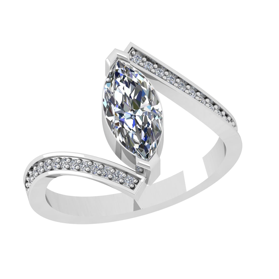 1.13 Ctw VS/SI1 Diamond 14k white Gold Engagement Ring (ALL DIAMOND ARE LAB: Center Daimond Weight :-1.00 Ctw ( Marquise Cut) Color : G-H Clarity : VS/SI1 Side Diamond Weight Of Ctw 0.13 Ctw Color : G-H Clarity : VS/SI1 Daimond Setting : Prong Metal Weight : Approx 3.30 gram 1