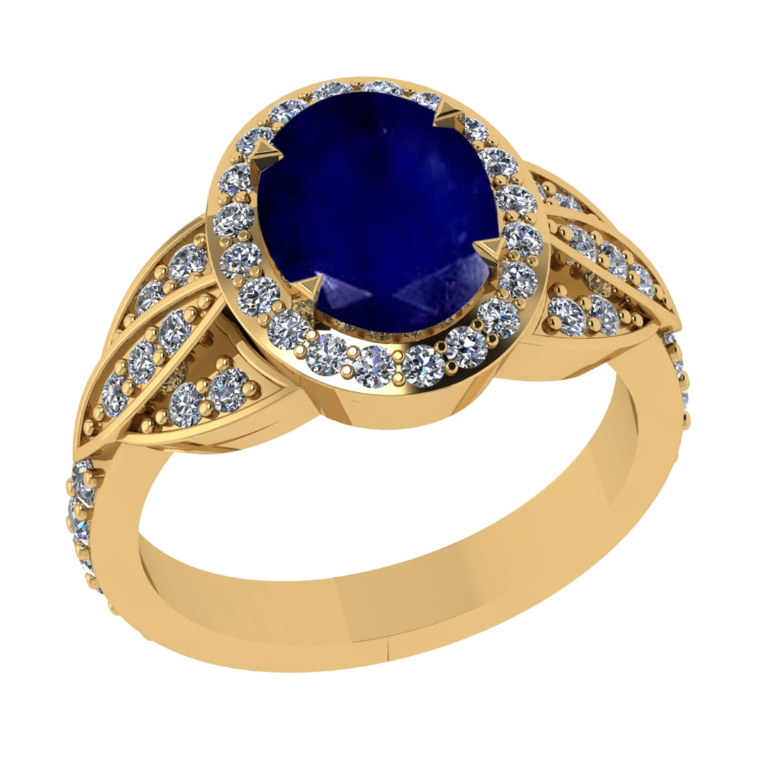 3.26 Ctw VS/SI1 Blue Sapphire and Diamond 14k Yellow Gold Engagement Ring (: Center Stone Weight :-2.50 Ctw ( Oval Cut) Center Stone Color :-Blue Sapphire Center Stone Setting : Prong Side Diamond Weight Of Ctw 0.76 Ctw Color : G-H Clarity : VS/SI1 Daimond Setting : Prong