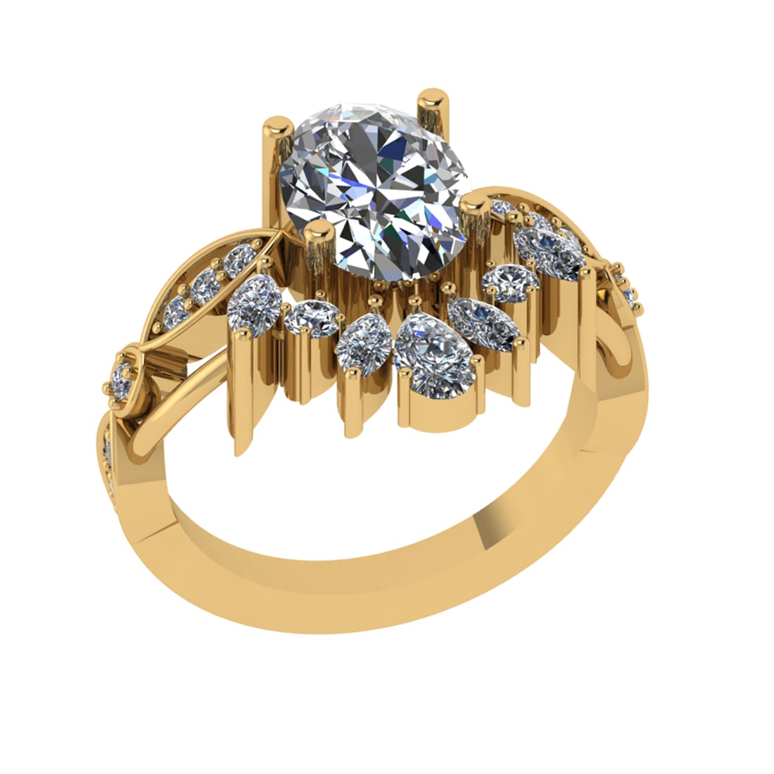 3.27 Ctw VS/SI1 Diamond 14k Yellow Gold Engagement Ring (ALL DIAMOND ARE LA: Center Daimond Weight :-3.10 Ctw ( Oval,Pear,Marquise Cut) Color : G-H Clarity : VS/SI1 Side Diamond Weight Of Ctw 0.17 Ctw Color : G-H Clarity : VS/SI1 Daimond Setting : Prong Metal Weight : Approx