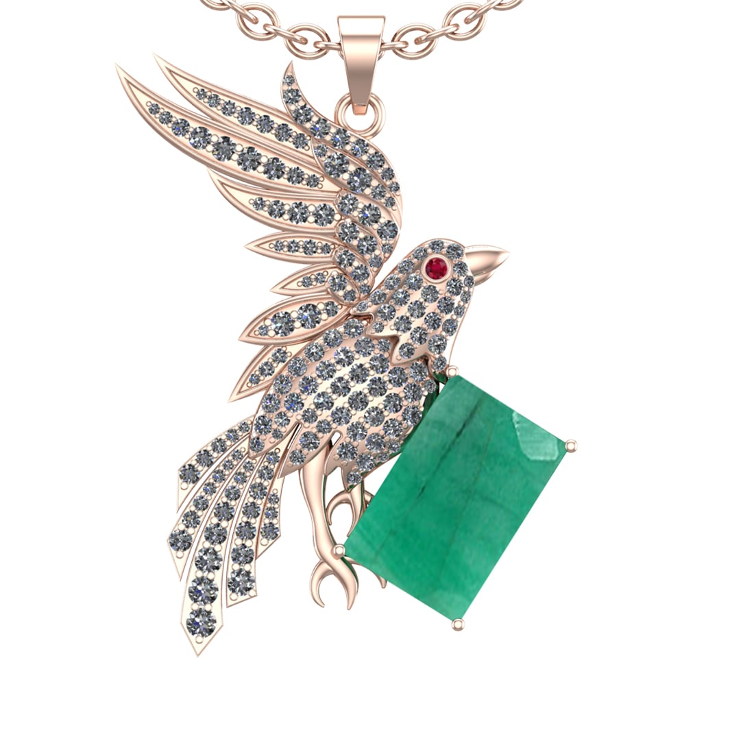 9.27 Ctw VS/SI1 Emerald and Diamond 14K Rose Gold Pendant (ALL DIAMOND ARE: Center Stone Weight :-6.46 Ctw ( Emerald Cut) Color :- Emerald Setting : Prong Side Diamond Weight Of Ctw 2.81 Ctw Color : J-K Clarity : VS/SI1 Stone Setting : Prong Metal Weight : Approx 14.90 gram