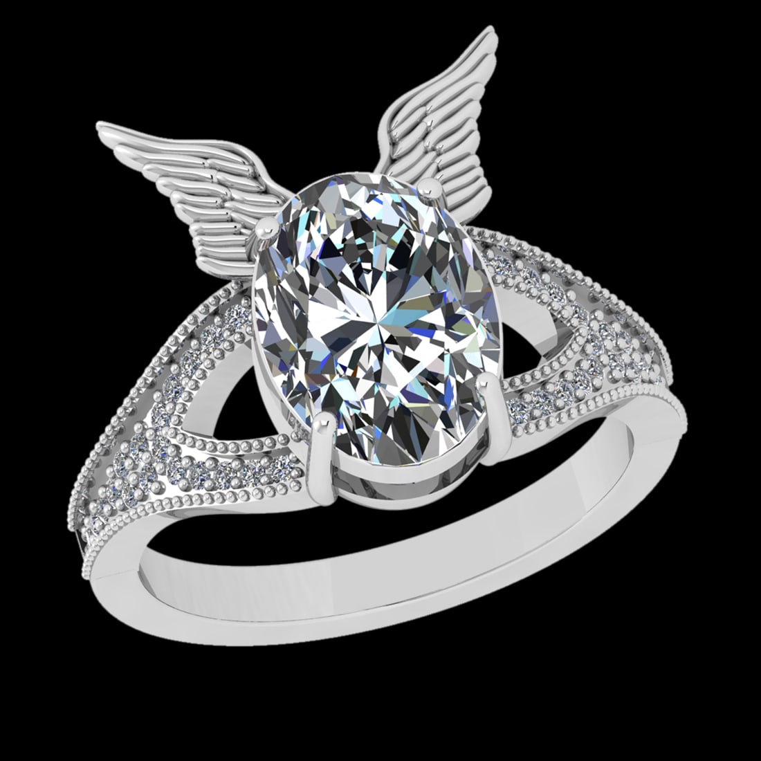 3.69 Ctw VS/SI1 Diamond Prong Set 10k white Gold Engagement Ring( (ALL DIAM: Center Daimond Weight :-3.50 Ctw ( Oval Cut) Color : J-K Clarity : VS/SI1 Side Diamond Weight Of Ctw 0.19 Ctw Color : J-K Clarity : VS/SI1 Daimond Setting : Prong Metal Weight : Approx 5.21 gram 10k