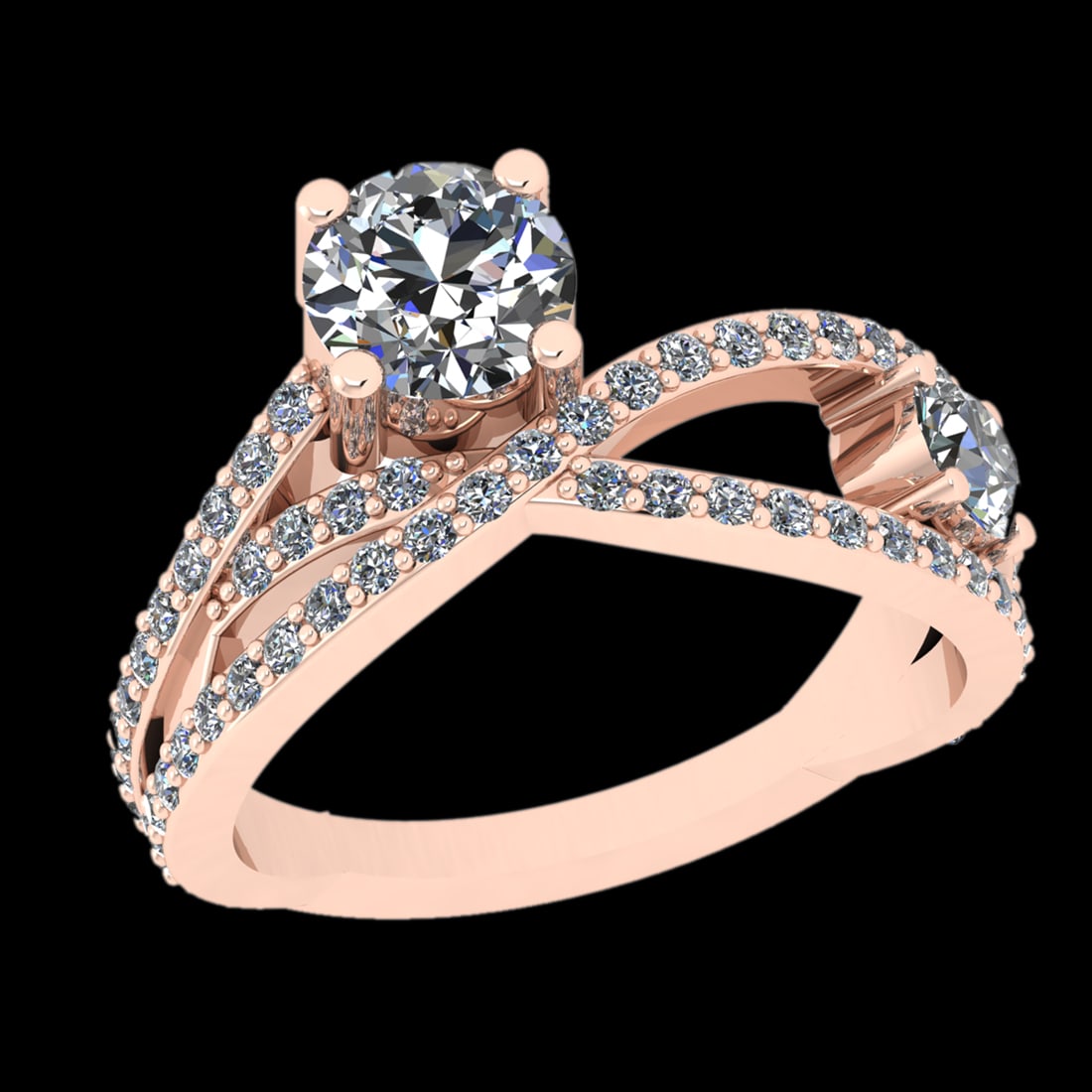 1.81 Ctw I2/I3 Diamond Prong Set 10k Rose Gold Engagement Ring: Center Daimond Weight :-0.84 Ctw ( Round Cut ) Color : J-K Clarity : I2/I3 Side Diamond Weight Of Ctw 0.97 Ctw Color : J-K Clarity : I2/I3 Daimond Setting : Prong Metal Weight : Approx 4.91 gram 10k