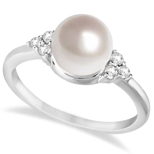 Freshwater Cultured Pearl and Diamond Accented Ring 14K W. Gold 7-8mm: CENTER STONE; Pearl CENTER STONE CLARITY; CENTER STONE COLOR; Cream-white CENTER STONE SETTING; SIDE STONE CLARITY; SI SIDE STONE COLOR; J-K SIDE STONE SETTING; ctw OF SIDE STONE: 0.13 SIDE STONE