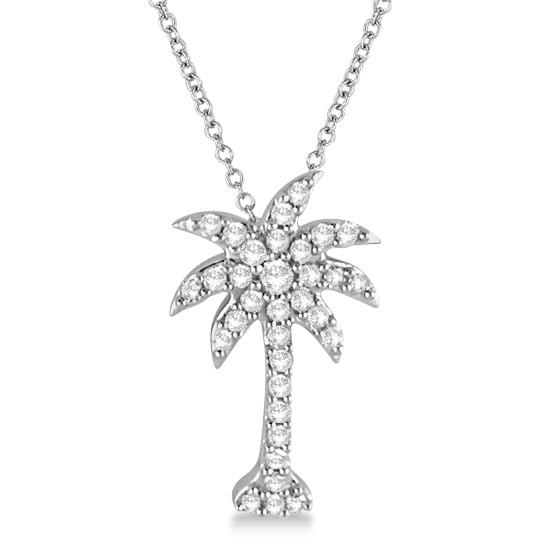 Palm Tree Shaped Diamond Pendant Necklace 14k White Gold 1/4ctw: CENTER STONE; Diamond CENTER STONE CLARITY; SI CENTER STONE COLOR; J-K CENTER STONE SETTING; Pave SIDE STONE CLARITY; SIDE STONE COLOR; SIDE STONE SETTING; ctw OF SIDE STONE: SIDE STONE QUALITY; #3SS2
