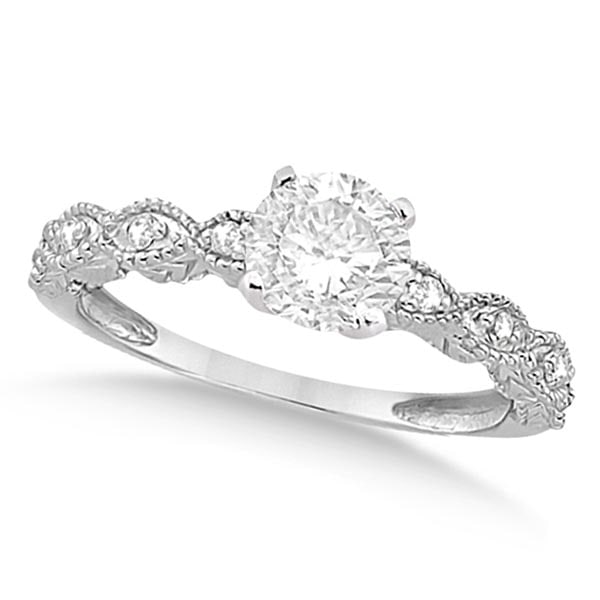 Petite Antique style-Design Diamond Engagement Ring 14k White Gold 1.50ctw (1 of 1)
