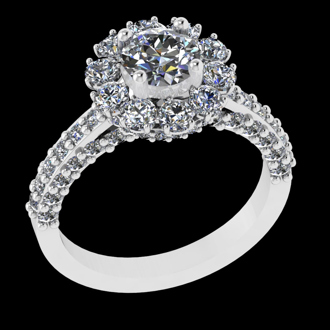 2.87 Ctw VS/SI1 Diamond 18K White Gold Engagement Ring: Center Diamond Weight :- 1.00 Ctw (Round cut) Color :- G-H Clarity : VS/SI1 Center Stone Setting : Prong Side Diamond Weight Of Ctw 1.87 Ctw Color : G-H Clarity : VS/SI1 Stone Setting : Prong Metal
