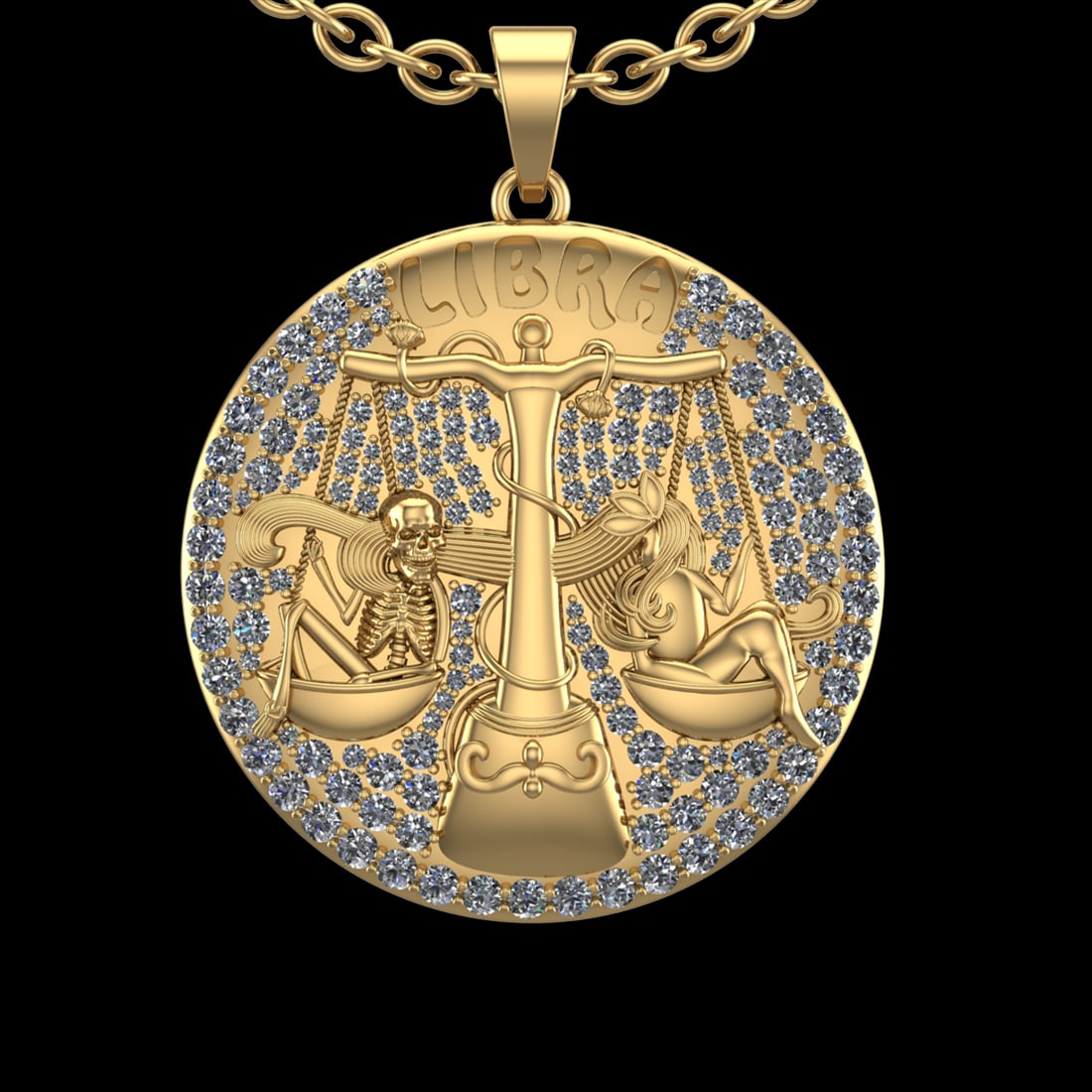 3.86 Ctw VS/SI1 Diamond 10K Yellow Gold Sodiac Sign theme Pendant (ALL DIAM: Total Diamond Weight :-3.86 Ctw (Round cut) Color :- J-K Clarity : VS/SI1 Setting : Prong Metal Weight : Approx 25.90 gram 10K Yellow Gold Sodiac Sign theme Pendant (ALL DIAMOND ARE LAB GROWN )