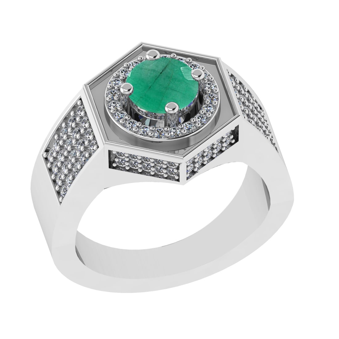 1.42 Ctw VS/SI1 Emerald and Diamond 14K White Gold Engagement Ring (ALL DIA: Center stone Weight :-1.00 Ctw ( Round Cut) Center Stone Color :- Emerald Center Stone Setting : Prong Side Diamond Weight Of Ctw 0.42 Ctw Color : G-H Clarity : VS/SI1 Stone Setting : Prong Metal