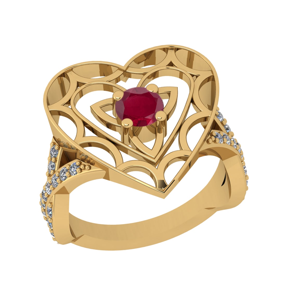 0.90 Ctw VS/SI1 Rubyand Diamond Prong Set 14k Yellow Gold Engagement Ring: Center Stone Weight :-0.50 Ctw ( Round Cut ) Center Stone Color :-Ruby Center Stone Setting : Prong Side Diamond Weight Of Ctw :- 0.40 Ctw Color : J-K Clarity : VS/SI1 Daimond Setting : Prong Metal