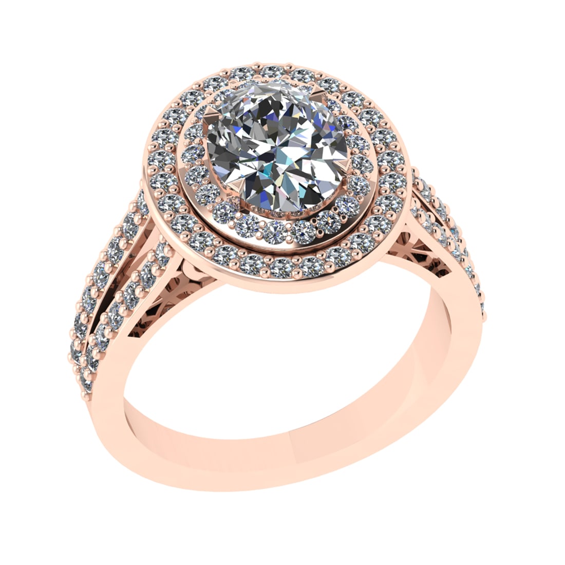 2.88 Ctw VS/SI1 Diamond Prong Set 14K Rose Gold Engagement Ring: Center Diamond Weight :-2.00 Ctw ( Oval Cut) Color :- J-K Clarity : VS/SI1 Center Stone Setting : Prong Side Diamond Weight Of Ctw 0.88 Ctw Color : J-K Clarity : VS/SI1 Stone Setting : Prong Metal