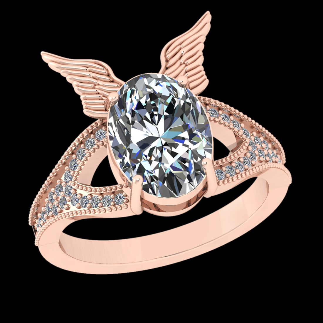 3.69 Ctw VS/SI1 Diamond Prong Set 10k Rose Gold Engagement Ring( (ALL DIAMO: Center Daimond Weight :-3.50 Ctw ( Oval Cut) Color : J-K Clarity : VS/SI1 Side Diamond Weight Of Ctw 0.19 Ctw Color : J-K Clarity : VS/SI1 Daimond Setting : Prong Metal Weight : Approx 5.21 gram 10k