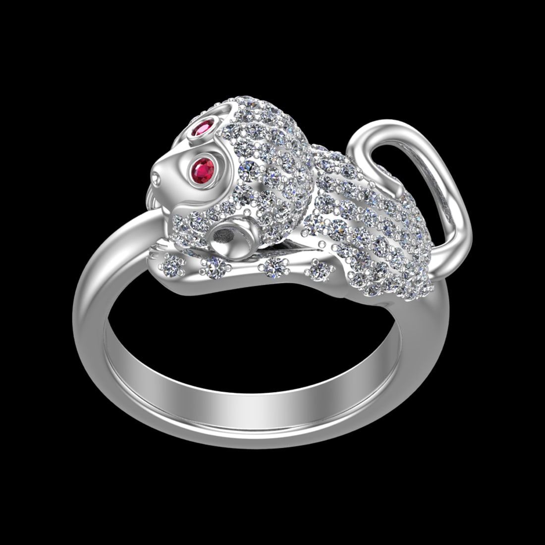 1.18 Ctw VS/SI1 Ruby And Diamond Prong Set 10K White Gold Animal theme Monk: Eye Stone weight :- Ctw :- 0.04 Ctw ( Round cut ) Eye Stone Color :- Ruby Total Diamond Weight Of Ctw :- 1.14 Ctw Color : J-K Clarity : VS/SI1 Setting : Prong Metal Weight : Approx 17.80 gram 10K