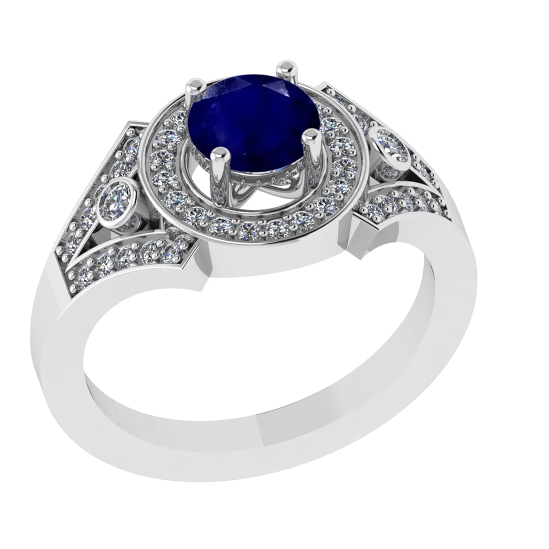 1.24 Ctw VS/SI1 Blue Sapphire and Diamond 14k white Gold Engagement Ring (A: Center Stone Weight :-0.84 Ctw ( Round Cut) Center Stone Color :-Blue Sapphire Center Stone Setting : Prong Side Diamond Weight Of Ctw 0.40 Ctw Color : G-H Clarity : VS/SI1 Daimond Setting : Prong