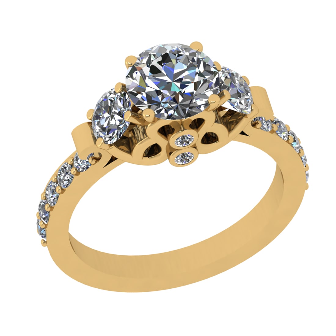 2.72 Ctw SI1/SI2 Diamond Prong Set 14k Yellow Gold three Engagement Ring: Center Daimond Weight :-2.30 Ctw ( Round Cut) Color : G-H Clarity : SI1/SI2 Side Diamond Weight Of Ctw 0.42 Ctw Color : G-H Clarity : SI1/SI2 Daimond Setting : Prong Metal Weight : Approx 4.33 gram