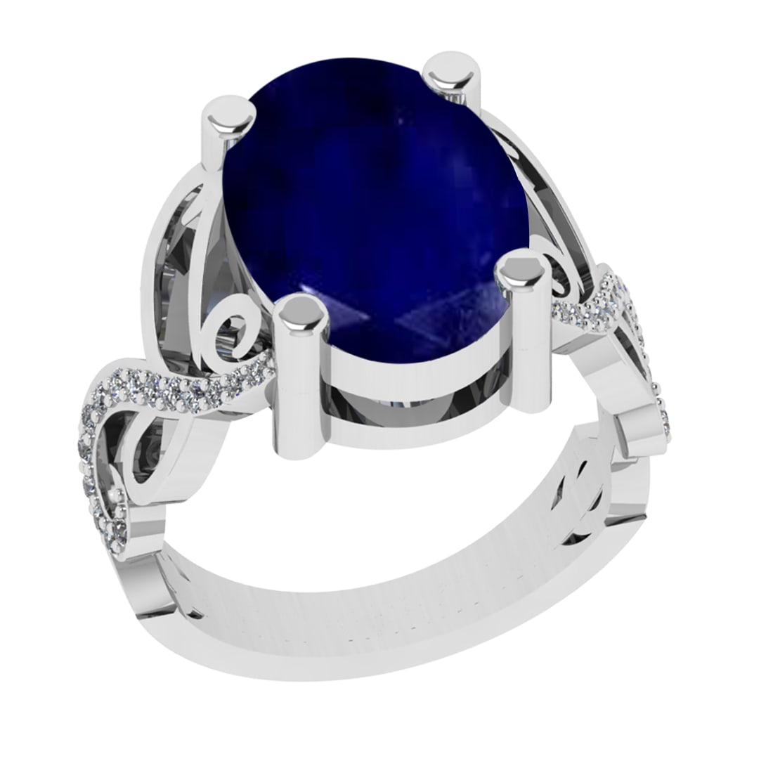 3.68 Ctw VS/SI1 Blue Sapphire and Diamond Prong Set 14K White Gold Engageme: Center Stone Weight : 3.50 Ctw (Oval Cut) Center Stone Color : Blue Sapphire Setting : Prong Side Weight Of Ctw 0.18 Ctw Color : J-K Clarity : VS/SI1 Stone Setting : Prong Metal Weight : Approx 7.10
