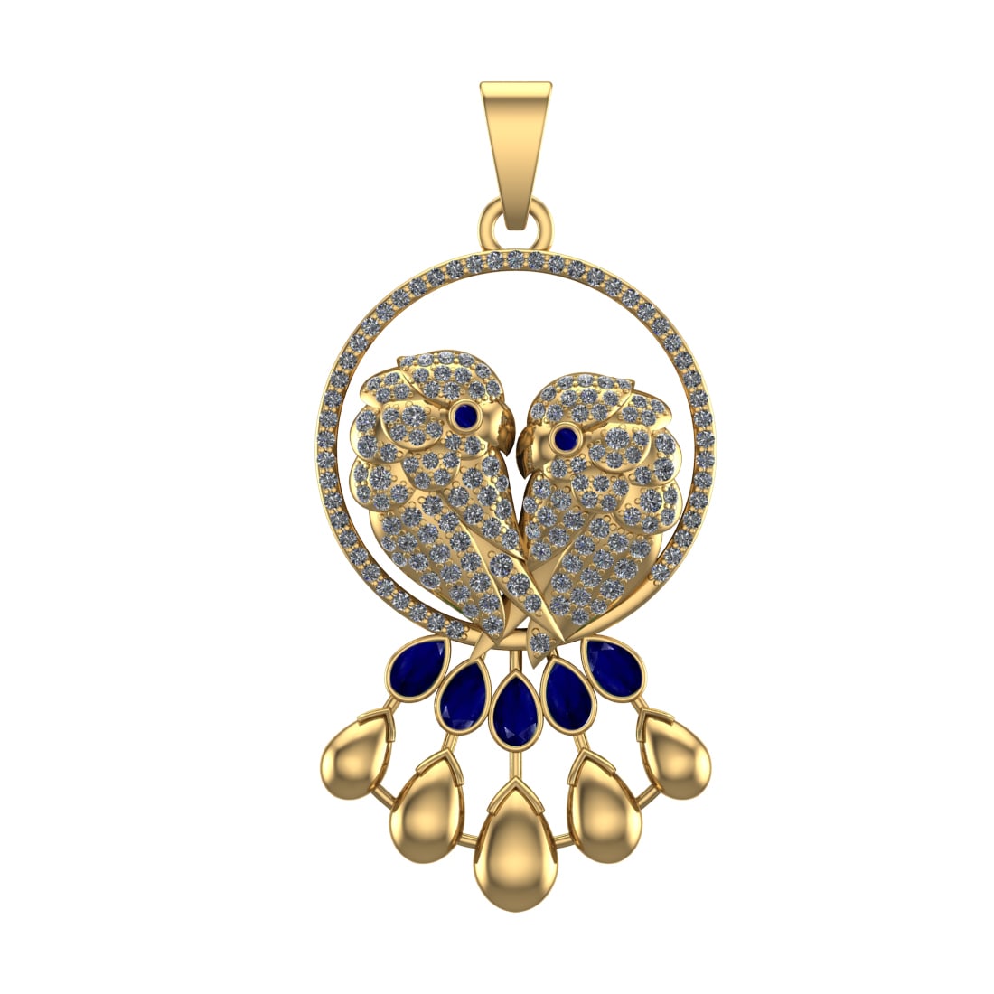 3.73 Ctw VS/SI1 Blue Sapphire and Diamond 14k Yellow Gold Pandant (ALL DIAM: Center Stone Weight :-1.28 Ctw ( Pear & Round Cut) Center Stone Color :-Blue Sapphire Center Stone Setting : Prong Side Diamond Weight Of Ctw :- 2.45 Ctw Color : G-H Clarity : VS/SI1 Daimond Setting