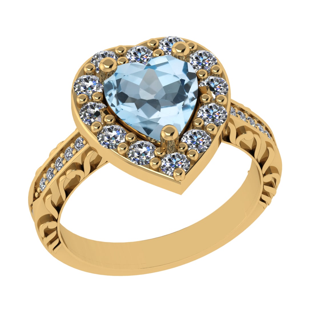 2.52 Ctw VS/SI1 Blue Topaz And Diamond 14K Yellow Gold Engagement Ring( ALL: Center Stone Weight : 1.50 Ctw ( Heart Cut ) Center Stone Color : Blue Topaz Stone Setting : Prong Side Diamond Weight Of Ctw 1.02 Ctw Side Stone Color : J-K Stone Clarity : VS/SI1 Stone Setting :