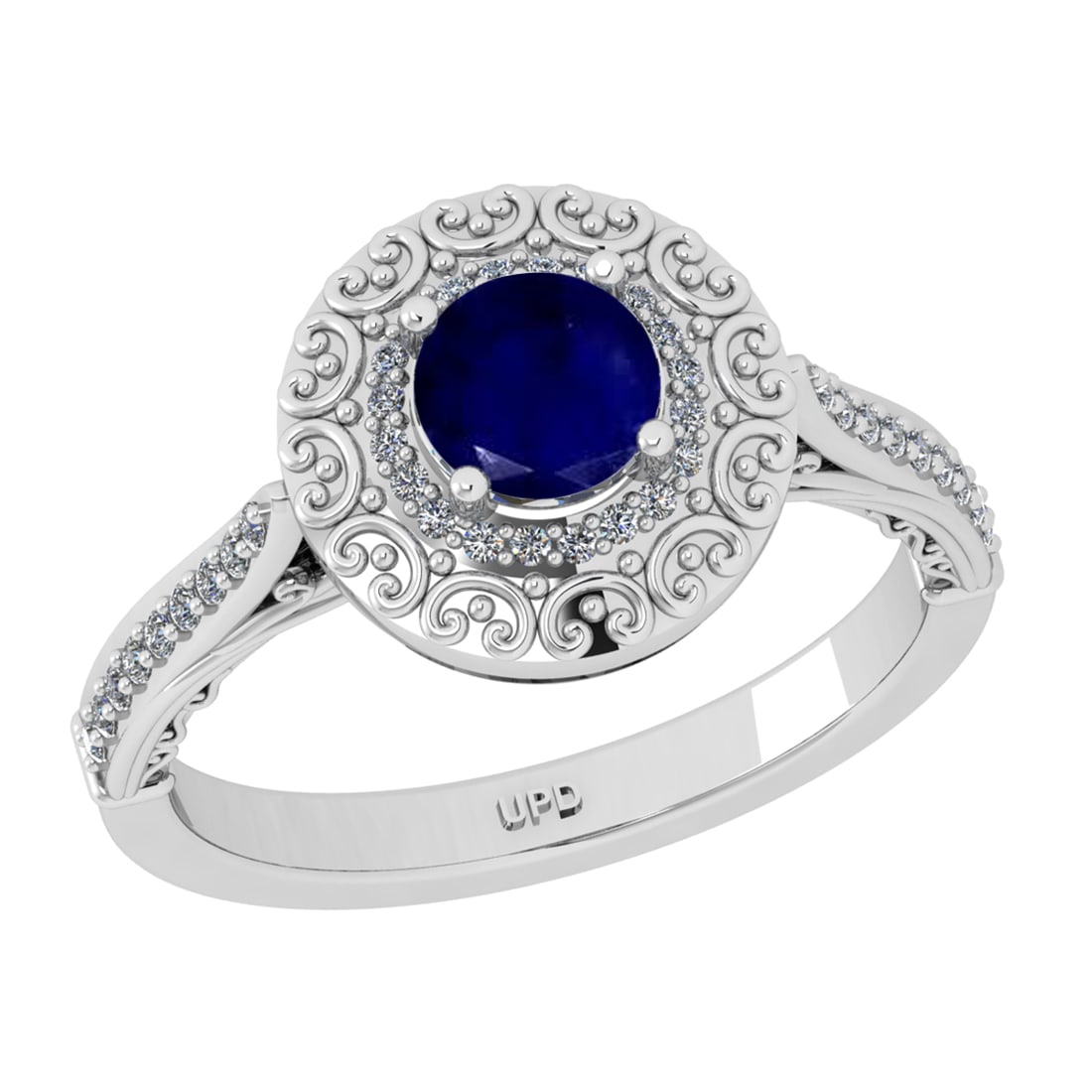 1.10 Ctw VS/SI1 Blue Sapphire and Diamond 14k white Gold Engagement Ring: Center Stone Weight :-0.84 Ctw ( Round Cut) Center Stone Color :-Blue Sapphire Center Stone Setting : Prong Side Diamond Weight Of Ctw :- 0.26 Ctw Color : J-K Clarity : VS/SI1 Daimond Setting : Prong 