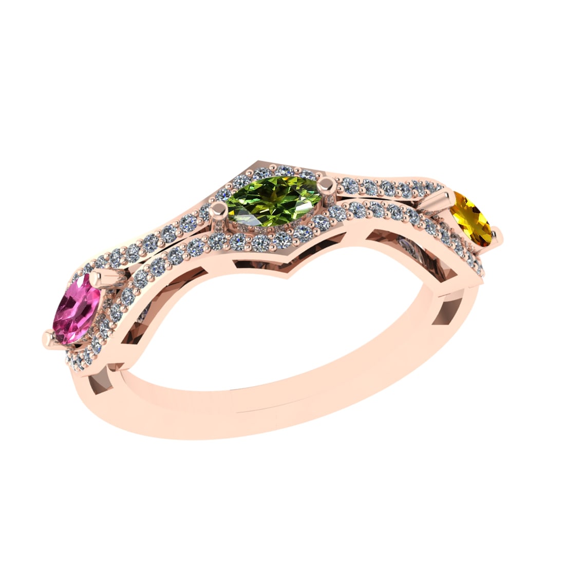 1.18 Ctw VS/SI1 Multi Sapphire and Diamond 14k Rose Gold Engagement Ring (A: Multi Stone Weight :-0.75 Ctw ( Marquise Cut) Multi Stone Color :- Pink,Green,Yellow Sapphire Center Stone Setting : Prong Side Diamond Weight Of Ctw :- 0.43 Ctw Color : F-G Clarity : VS/SI1 Daimond