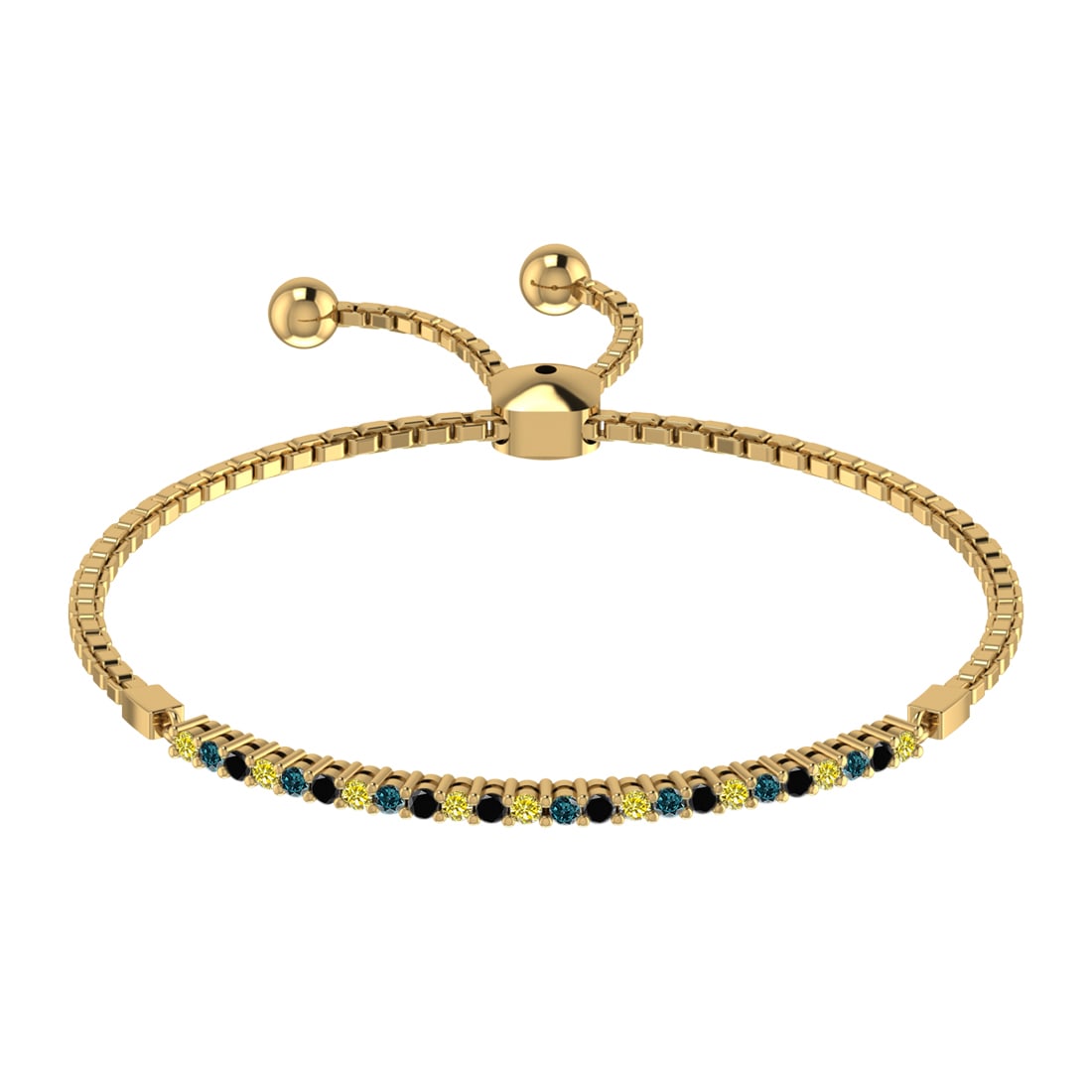 0.52 Ctw I2/I3 Treated Fancy black,Blue,Yellow diamond Prong Set 14k Rose G: Multi Daimond Weight :-0.52 Ctw Color : Treated Fancy black,Blue,Yellow diamond Clarity : I2/I3 Setting : Prong Metal Weight : Approx 5.60 gram 14k Rose Gold Tennis Slide Bracelet MJ2675-1.7SB #3SS964