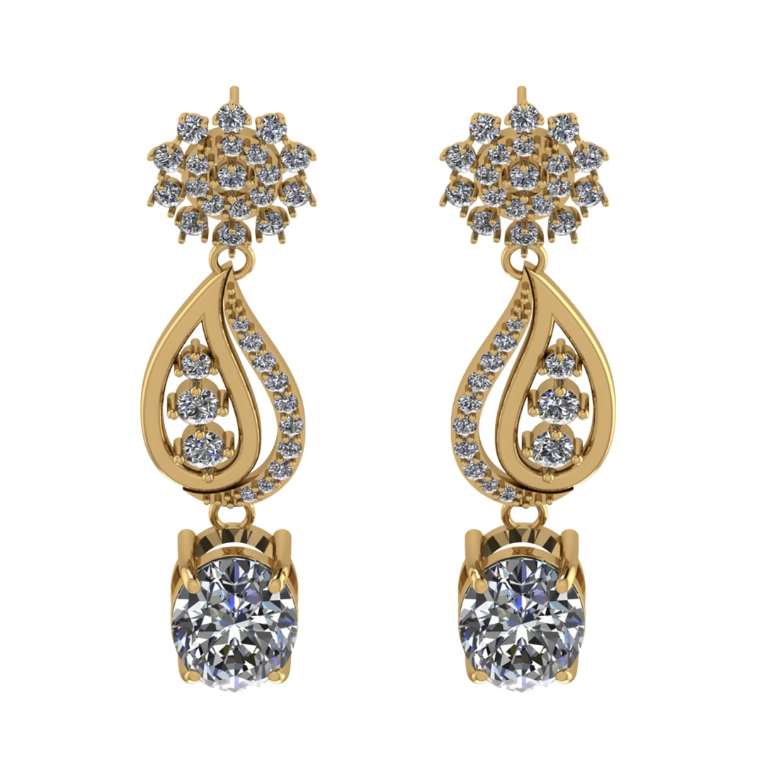 13.57 Ctw VS/SI1 Diamond Prong Set 14K Yellow Gold Dangle Stud Earrings (AL: Center Daimond Weight :-10.10 Ctw ( Oval Cut IGI Certified ) Color : G-H Clarity : VS/SI1 Side Diamond Weight Of Ctw 3.47 Ctw Color : G-H Clarity : VS/SI1 Daimond Setting : Prong Metal Weight : Approx